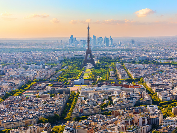 paris aerial view of eiffel tower and city